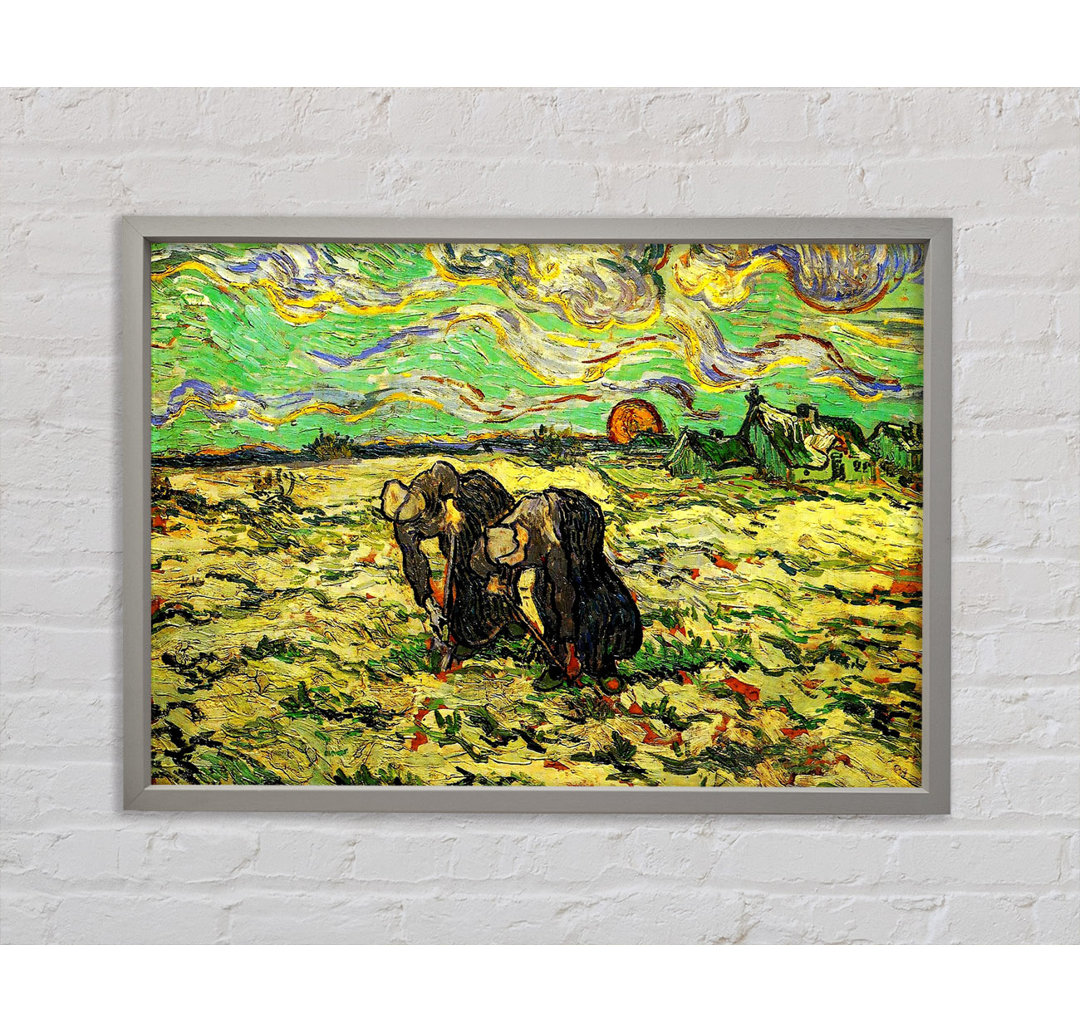 Zwei Bäuerinnen graben auf einem Feld mit Schnee von Vincent Van Gogh - Einzelbildrahmen Kunstdrucke auf Leinwand