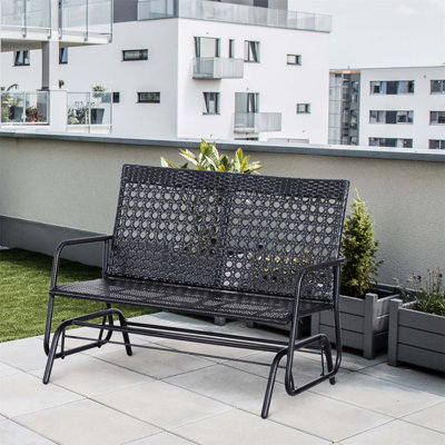 Outsunny Patio 2-Person Wicker Glider Bench, All-Hand Woven PE Rattan With Ergonomic Rocking System For Outdoor Relaxation