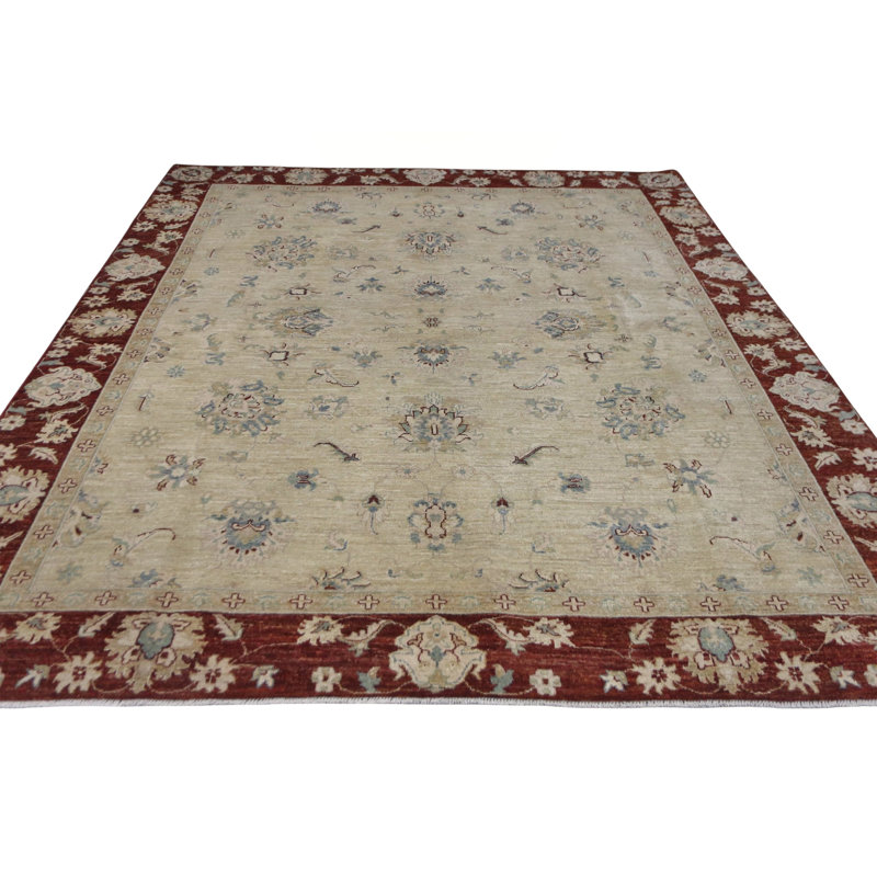 High-Quality Hand-Knotted Camel And Red Area Rug