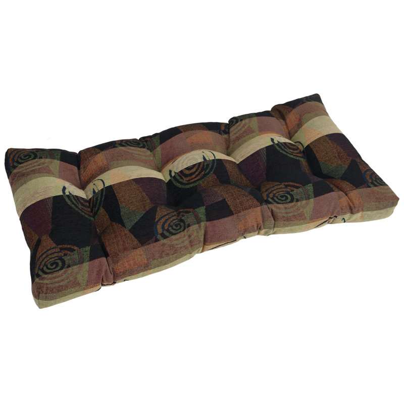 Coussin de banc capitonné en jacquard chenille, L 42 po x P 19 po, Brun / noir / abstrait multicolore