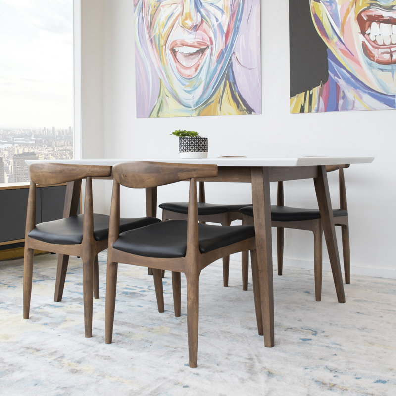 Hreinn 4 - Person Solid Wood Solid Wood Top Four Leg Dining Set, White, Black