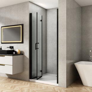 Sliding Framed Shower Door In Matte Black With Clear Glass
