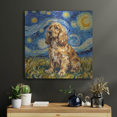 «Cocker Spaniel Starry Night» par Rich Monet, art mural en métal, 24 po x 24 po