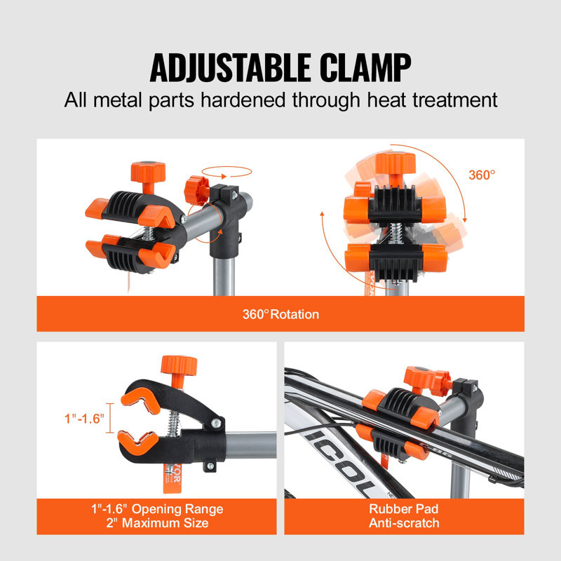 Support de réparation de vélo, support de réparation de vélo en acier robuste de 80 lb, support de travail à hauteur réglable avec bras télescopique magnétique, support de travail pliable pour la maison, les magasins