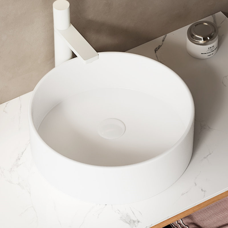 Lavabo de salle de bain moderne en céramique de 35,5 cm (14 po) - Blanc, et lavabo de comptoir blanc facile à nettoyer de 35,5 cm (14 po), antitaches