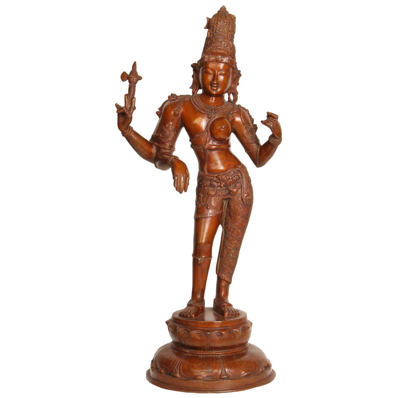 Grande statue en laiton de 26 po Ardhanarishvara - sculpture indienne divin Shiva-Shakti fabriquée à la main pour le temple de la maison, le salon et l'équilibre spirituel