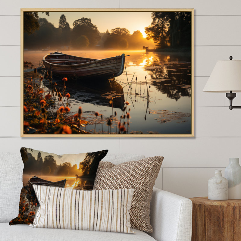 «Canoe On The Lake - Lakehouse», reproductions encadrées, H 12 po x l 20 po x P 1 po, Cadre naturel flottant
