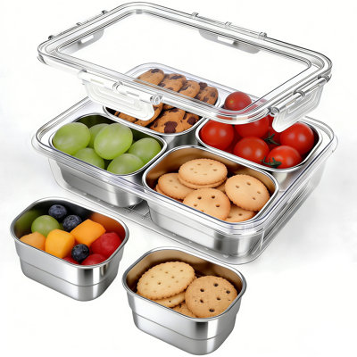 4-compartment 304 Stainless Steel Divided Food Storage Container With Lid