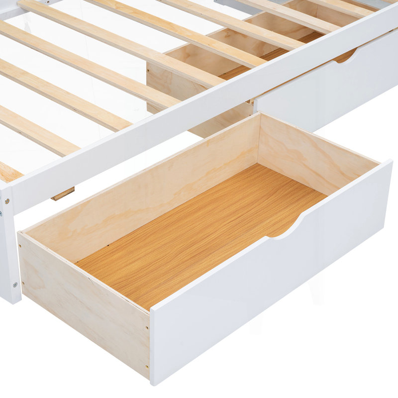 Lit de jour avec deux tiroirs de rangement, armoires de rangement et ports USB, Blanc
