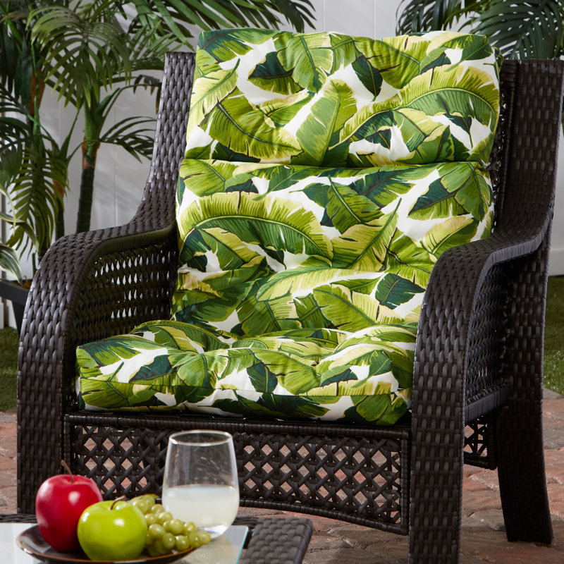 Lester Outdoor High Back Chair Cushion, Palm Leaves White, 1
