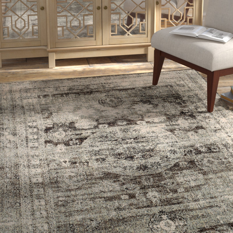 Tapis oriental en granit / brun / noir Waldrup, Rectangle 9 pi 6 po x 13 pi