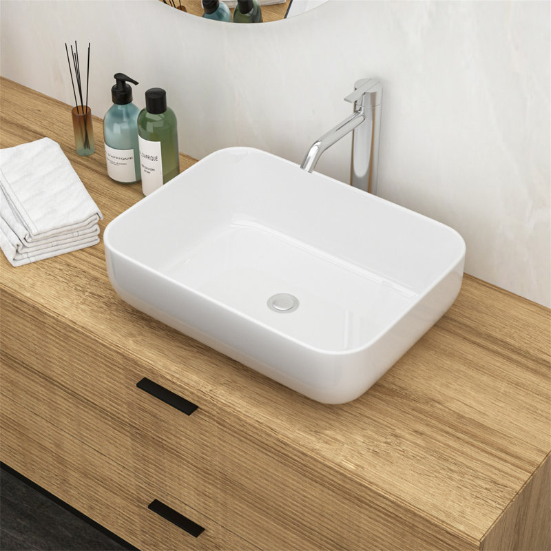 Lavabo de salle de bain vasque rectangulaire en céramique blanche 20 X 15 pouces