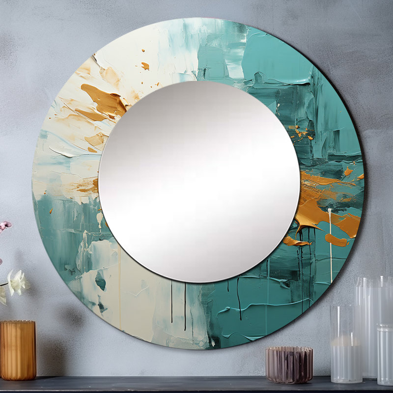 Teal Oasis IV - grand miroir mural de paysages, miroir rond moderne unique, impression d'art en métal, 23 po x 23 po
