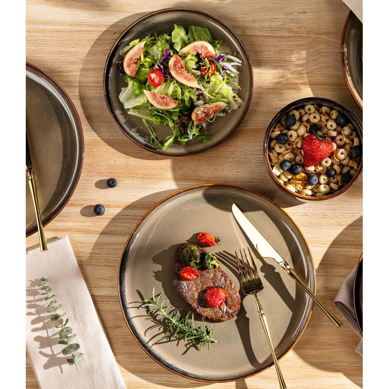Coca Mocha Ceramic 12-Piece Reactive Glaze Dinnerware Set