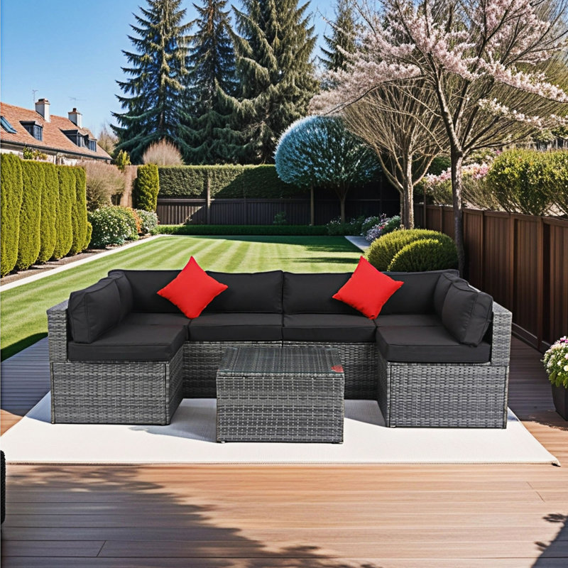 Ensemble de canapé modulaire d'extérieur 5 pièces 5 pièces, Gris, Noir