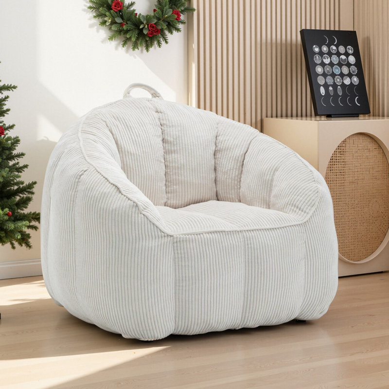 Fauteuil à billes en velours côtelé à compression, sans remplissage, Ivoire ivoire