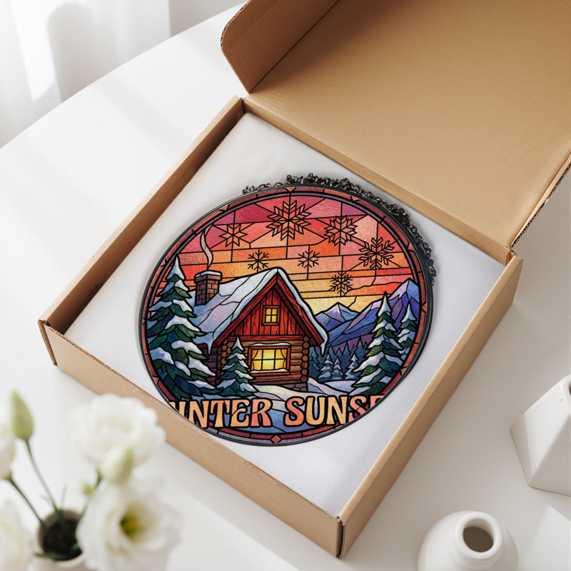 Panneau de vitrail 12 "H Winter Sunset