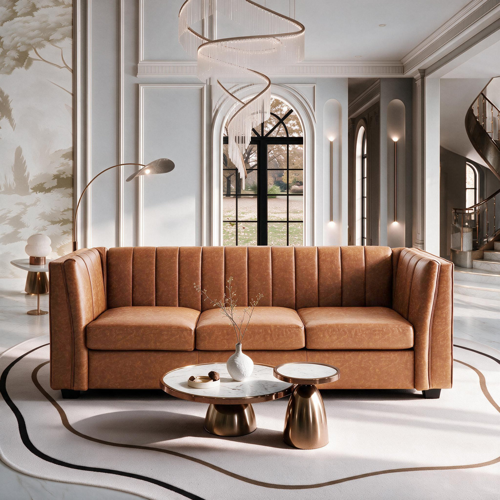 Andenne 89" Upholstered Sofa, Brown Faux Leather