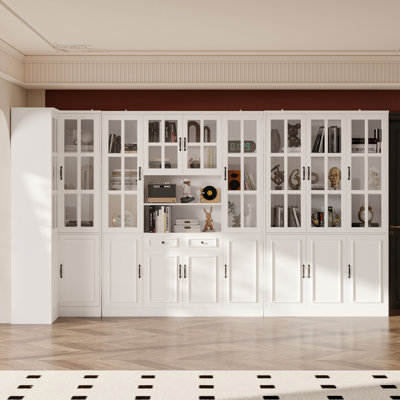 Elegant White Pantry Cabinet With Glass Doors, Adjustable Shelves, And Ample Storage Space, Ideal For Kitchen Or Living Room Organization