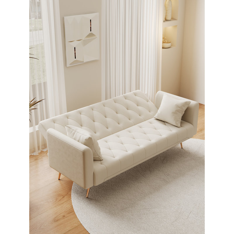 Canapé-lit en velours 71 po Glenston, Velours beige