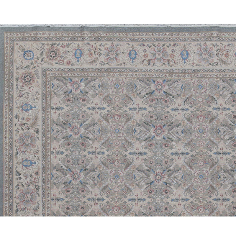 Hand-Knotted High-Quality Light Green and Beige Area Rug
