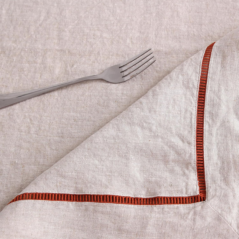 Plateau de table / nappe en lin naturel français avec bordure en point ajouré, Nature