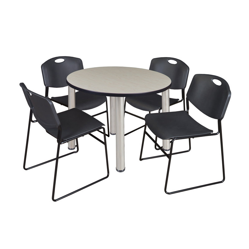 Plateau de table Kee, 4 chaises empilables Zeng, Noir, Érable / chrome, H 29 po x l 42 po x P 42 po