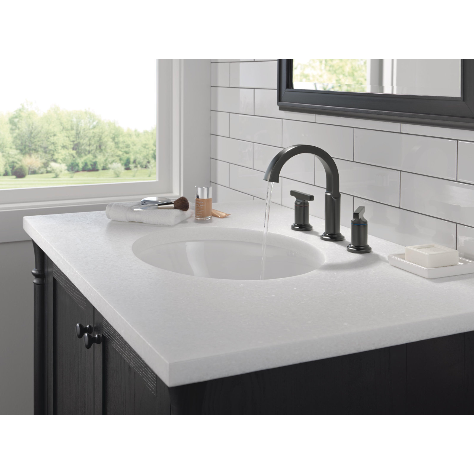 Tetra Widespread Bathroom Faucet with Drain, Matte Black