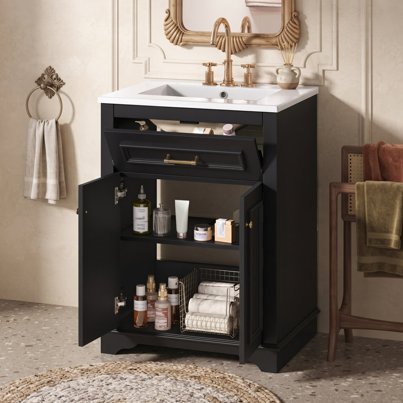 Ensemble de meuble-lavabo autoportant 24 po avec comptoir en céramique 24 po, Black