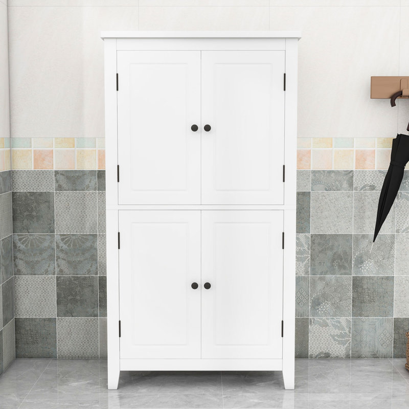 Armoire de rangement élégante pour salle de bain avec 4 portes et tablettes réglables, Blanc, 43.2" H x 23.2" W x 12.2" D