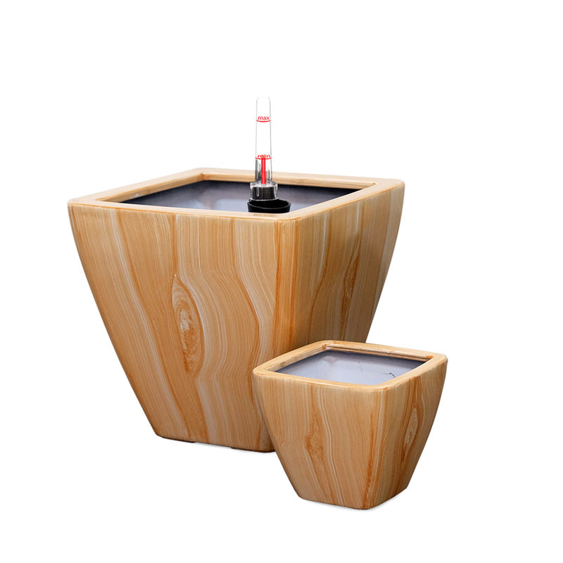 Wood Square Cone Self-Watering Urn - Easy Assembly For Indoor And Outdoor 2 Container Home & Garden Decor, Brown