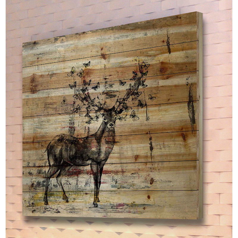 «Butterfly Antler», impression sur bois de pin naturel, H 32 po x l 32 po x P 1,5 po