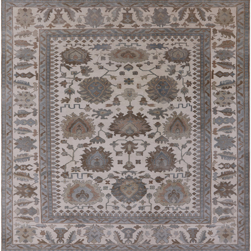 Tapis oriental beige / brun / gris Arev, Carré 8 pi