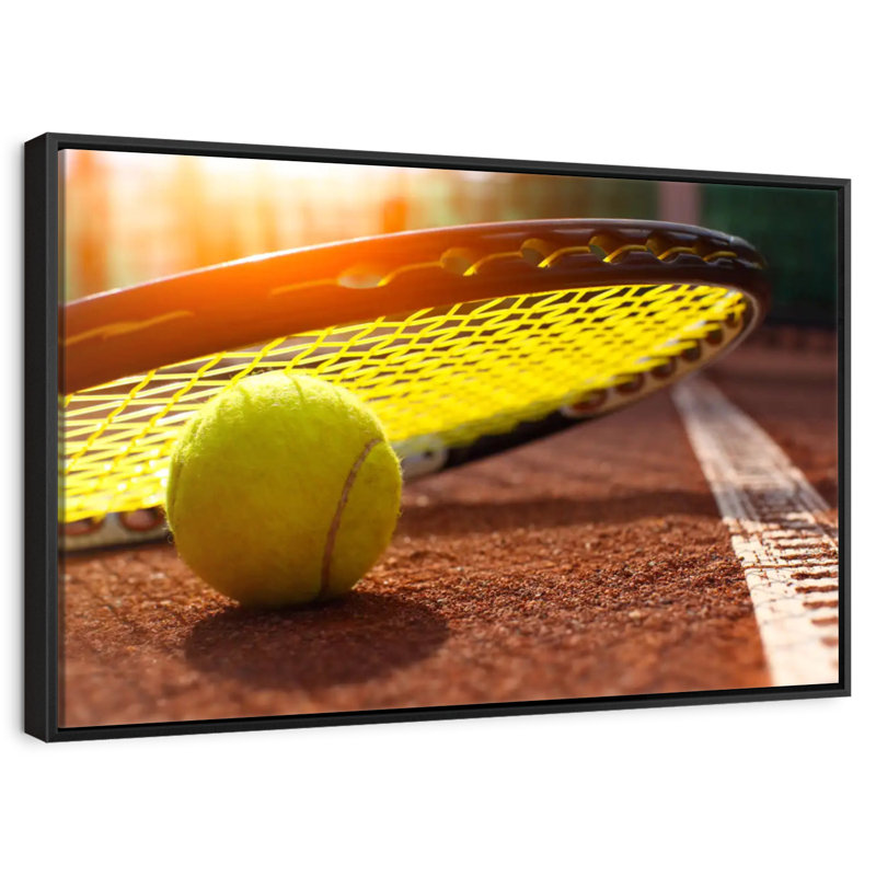 Tennis au coucher du soleil, 46 po x 31 po, Cadre flottant noir