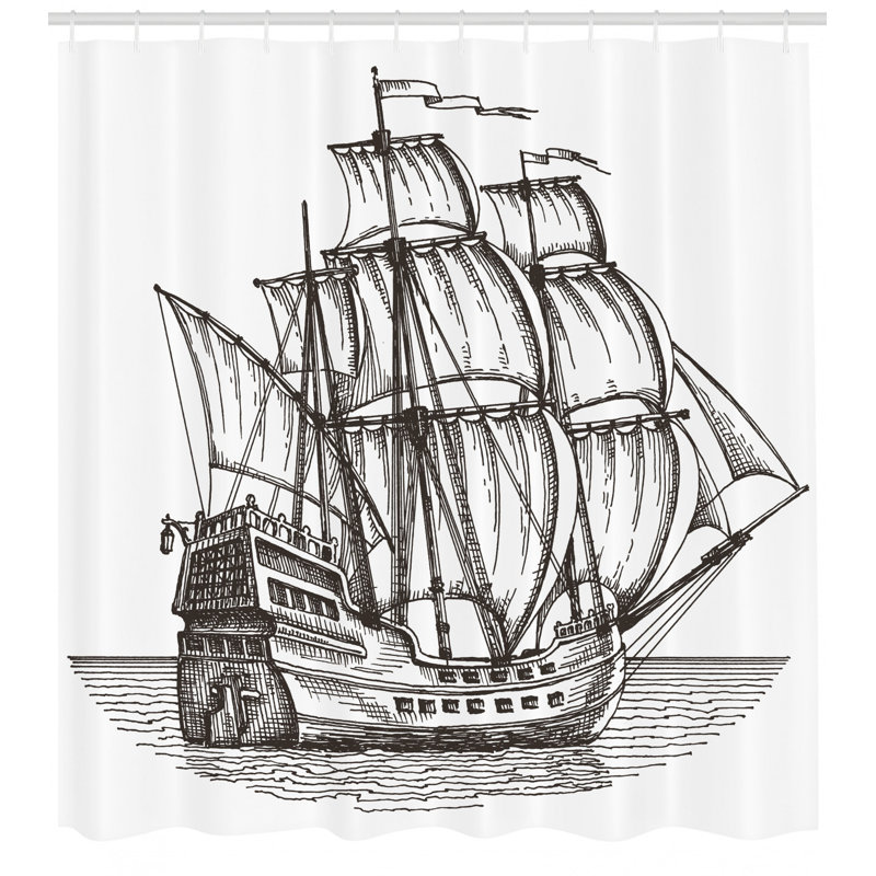 Ensemble de rideau de douche avec bateau pirate et crochets, H 75 po x l 69 po