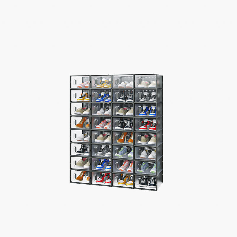 Range-chaussures empilables (ensemble de 32), Transparent/noir
