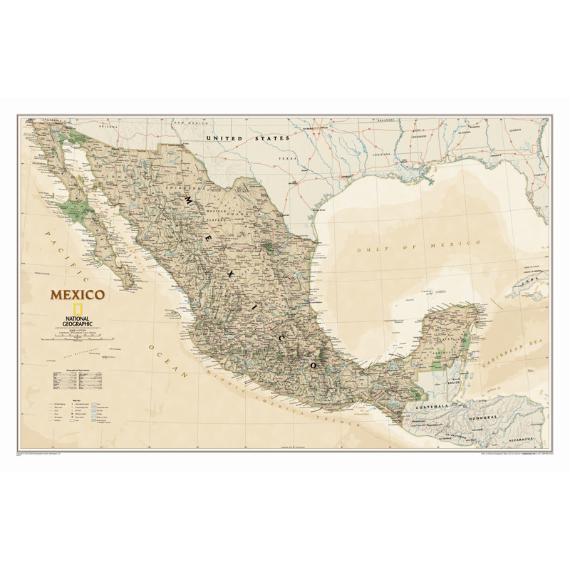Carte murale classique du Mexique, Stratifié (23 po x 34 po)