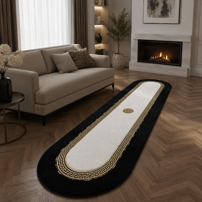 Tapis ovale en peluche, fausse fourrure noir et blanc, tapis moderne doux, décoration intérieure élégante, 5 x 8 ft