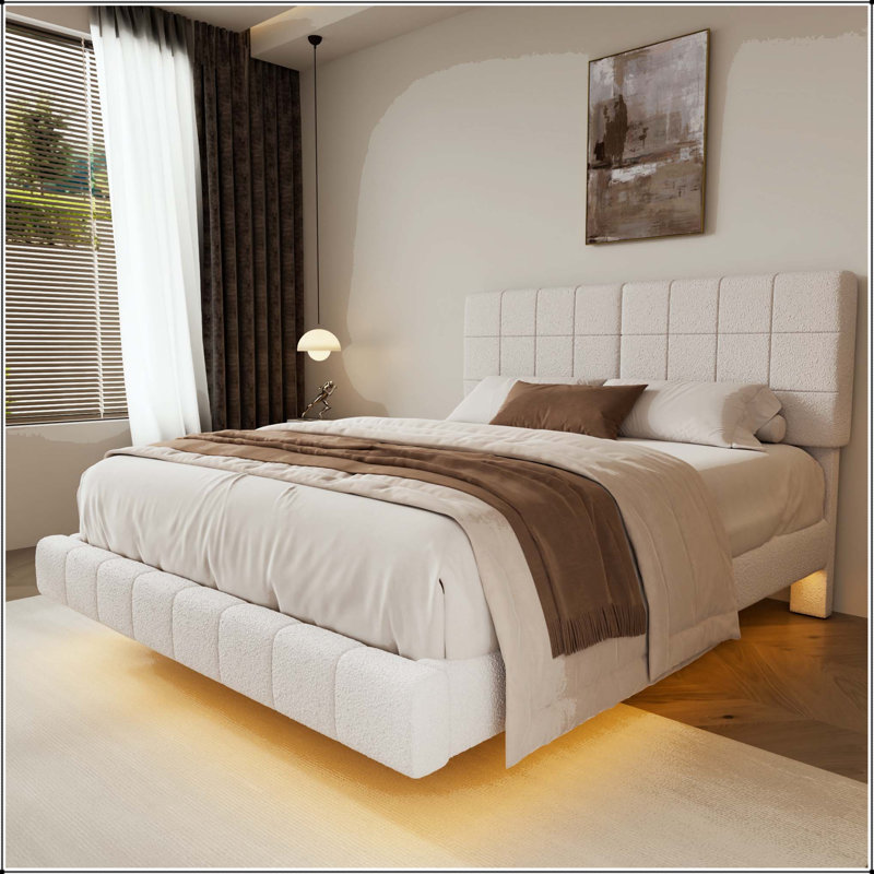 Lit flottant avec lumière White Boucle, Grand lit