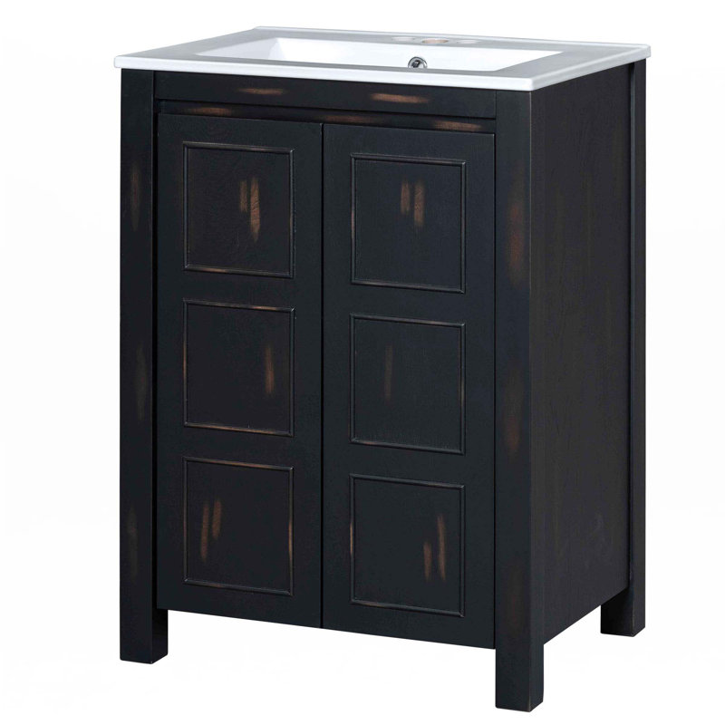 Petit ensemble de meuble-lavabo de style rétro 24 po avec lavabo en céramique, 2 portes à fermeture en douceur