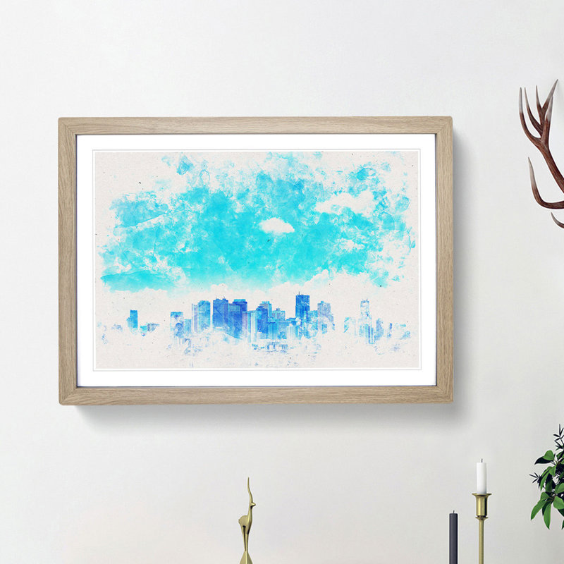 Tokyo Japan Skyline - Picture Frame Painting Print, 62cm H x 87cm W x 2cm D, Oak Framed