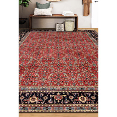 Tapis rose et bleu marine de haute qualité noué à la main