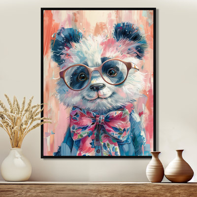 Curious Pink Black Panda Portrait I - Panda Animal Wall Decor
