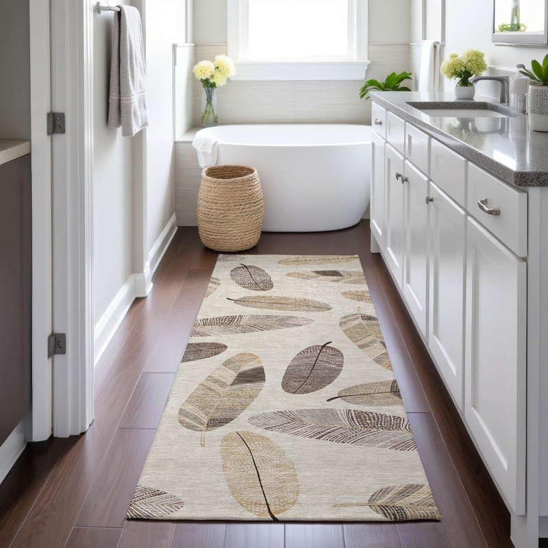 Machine Washable Indoor/Outdoor Chantille ACN2649 Botanical Rug, 2'3" x 7'6" Runner, Beige