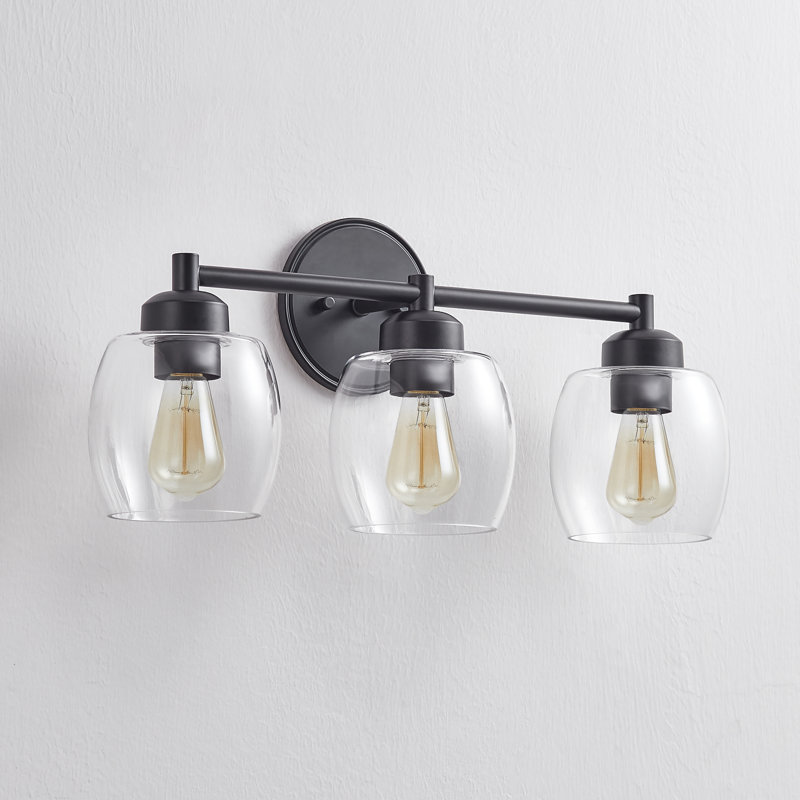 Dimmable Bathroom Vanity Light with Glass Shade, Black, 3 Lights