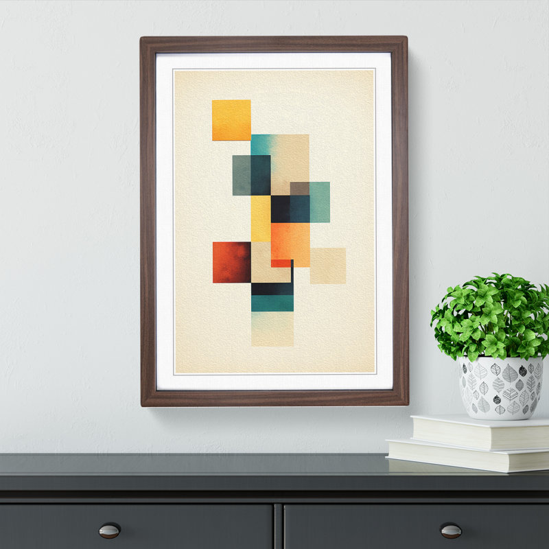 Minimalist Geometric - Single Picture Frame Print on Wood, 64cm H x 46cm W x 2cm D, Walnut