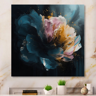 Pivoines bleues et roses, impression sur métal