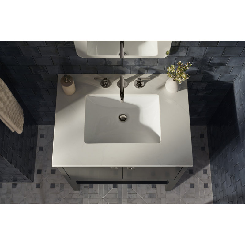 Seagrove By Studio McGee 60 in. Bathroom Vanity Cabinet With Sinks And Quartz Top, Ferrous Gray, Polished Nickel