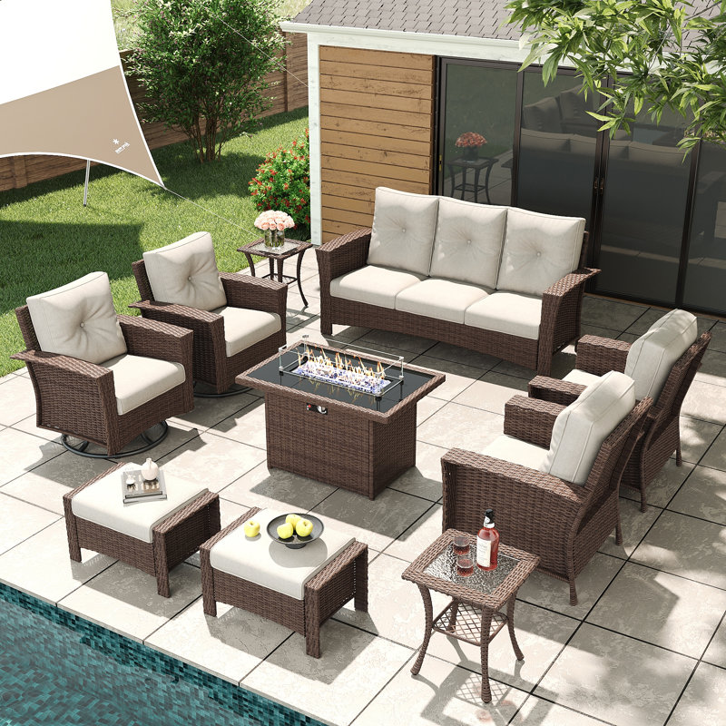 Outdoor Patio Wicker Extra Wide Armrest Sofa, All-weather High Back Couch With Soft Cushions, Beige, Brown