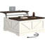 Coffee Table With Power Outlets And Hidden Storage, Square Wood Living Room Centre Table With Barn Door Design, Rustic White